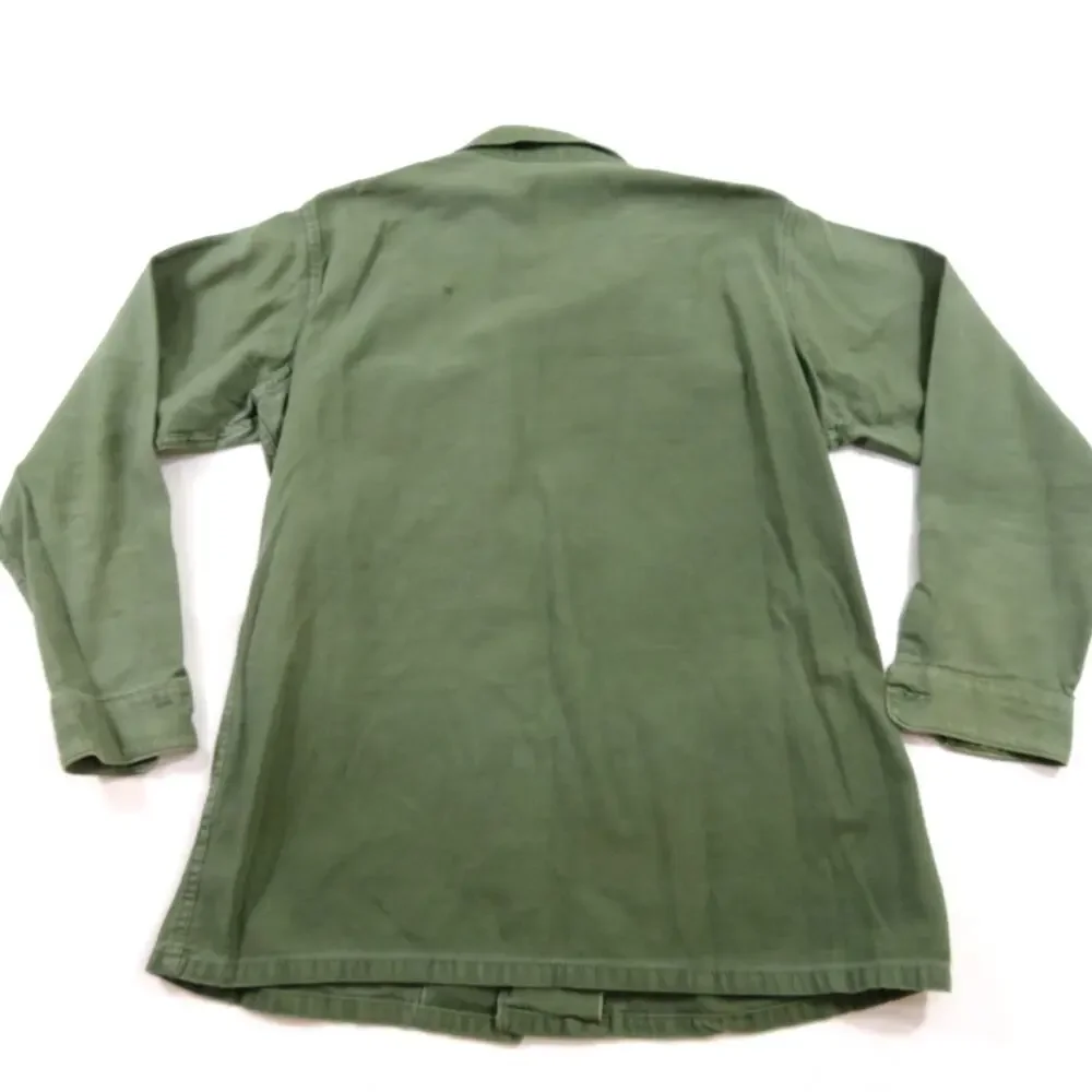Cotton Sateen Shirt Military US Army Vietnam Era Green Sz 16 1/2 x 34 1960s